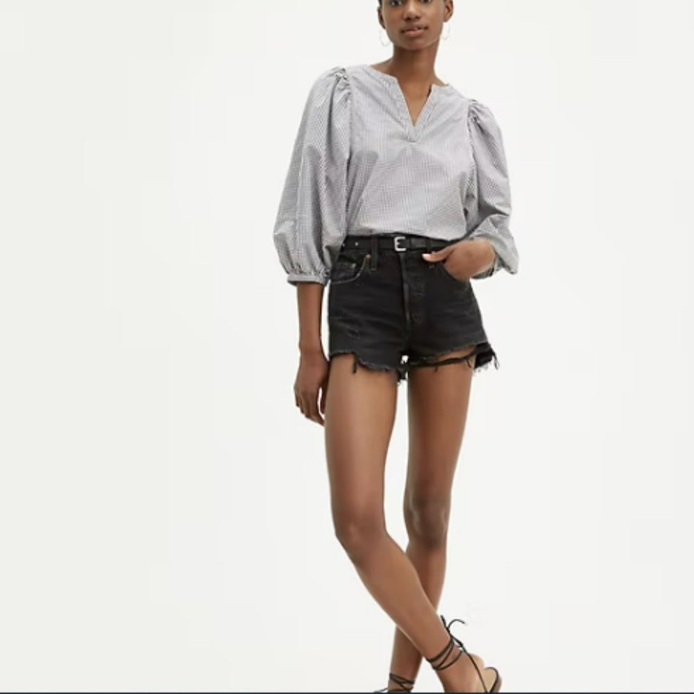 LEVI'S 501 HIGH RISE SHORTS WISE UP BLACK SZ 25